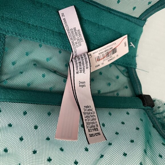 Victoria Secret Bra 32C Dream Angels Bustier Long Line Green Black Boned Ruffle - Picture 6 of 14